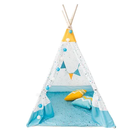 Namiot Tipi Dla Dzieci Smiki Stracciatella 120 X 160 Cm – Żółto-Niebieski, Materiałowy, Zabawka Do Pokoju I Ogrodu 3+