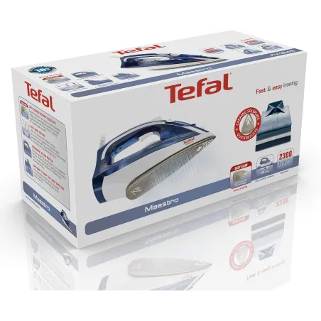 Żelazko Parowe Tefal Maestro Fv1845E0 – 2300W, Stopa Ceramiczna, 270 Ml, Niebiesko-Białe