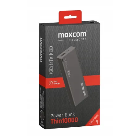 POWERBANK MAXCOM THIN 10000 MAH CZARNY – SZYBKIE ŁADOWANIE FAST CHARGE, KOMPAKTOWY I LEKKI