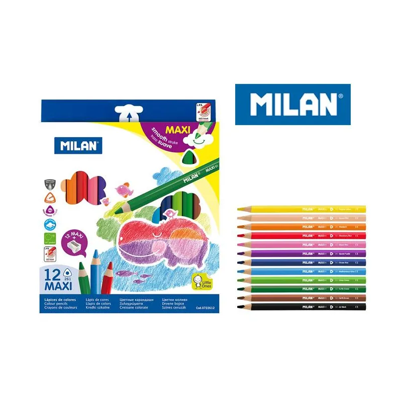 KREDKI OŁÓWKOWE TRÓJKĄTNE MAXI 12 KOLORÓW MILAN