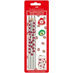 OŁÓWKI TRÓJKĄTNE MOTYW BIEDRONKA 3 SZTUKI + GUMKA FABER-CASTELL
