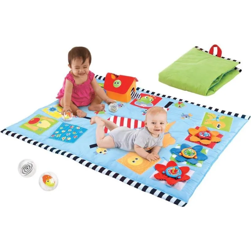 DUŻA MATA EDUKACYJNA Z DOMKIEM I PIŁECZKAMI – 3 ZABAWKI SENSORYCZNE, 110 X 140 CM, MIĘKKA I SKŁADANA YOOKIDDO 0+