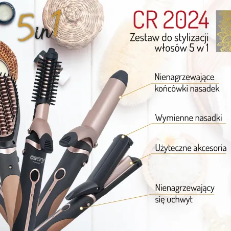 ZESTAW DO STYLIZACJI WŁOSÓW 5W1 CAMRY CR 2024 – LOKÓWKI, PROSTOWNICA, FALE 3D, POWŁOKA CERAMICZNA, 1200W