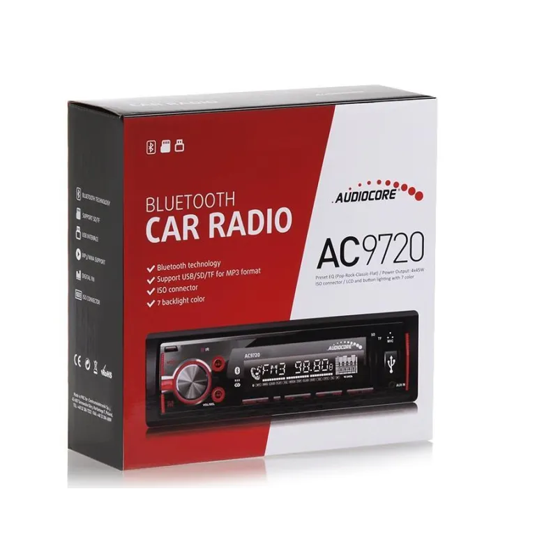 RADIOODTWARZACZ SAMOCHODOWY AUDIOCORE AC9720 BLUETOOTH USB/SD/FM/RDS MP3 4X25W Z PILOTEM