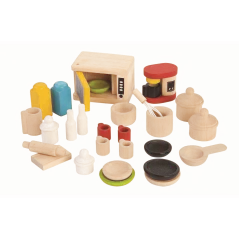 DREWNIANE DODATKI I NACZYNIA DO KUCHNI PLAN TOYS 9406 3+ - Plan Toys