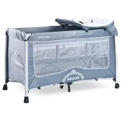 ŁÓŻECZKO TURYSTYCZNE Z PRZEWIJAKIEM, MOSKITIERĄ I PODWIESZANĄ PODŁOGĄ CARETERO DELUXE SZARE | 1M+ | 120X60 CM