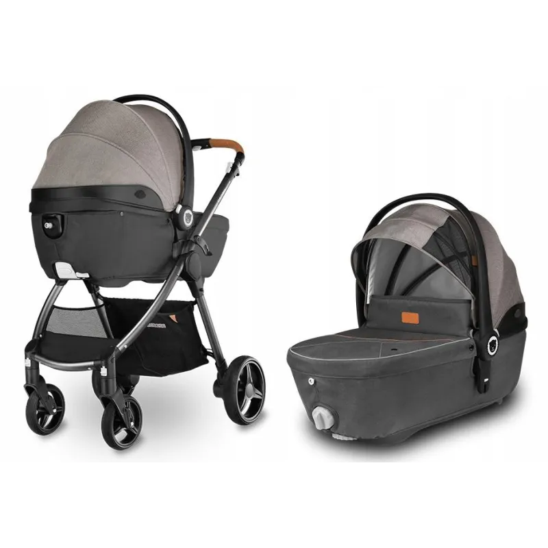 GONDOLA DO WÓZKA LIONELO GREET CARRYCOT LATTE Z FUNKCJĄ FOTELIKA – SZARA