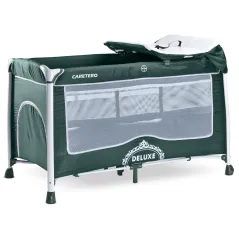 ŁÓŻECZKO TURYSTYCZNE KOJEC 2W1 CARETERO DELUXE DARK GREEN DWUPOZIOMOWE Z PRZEWIJAKIEM I MOSKITIERĄ