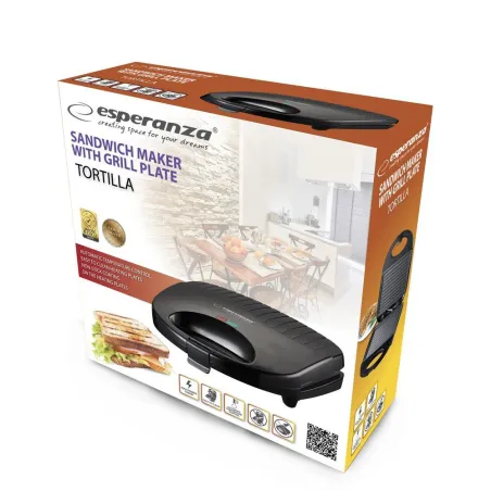 Opiekacz Do Kanapek Tortilla Grill 1000W – Szybkie I Bezproblemowe Podgrzewanie Esperanza Tortilla Ekt009