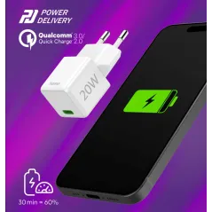ŁADOWARKA SIECIOWA HAMA 20W PD QC 3.0 USB-C BIAŁA – SZYBKIE ŁADOWANIE IPHONE I ANDROID
