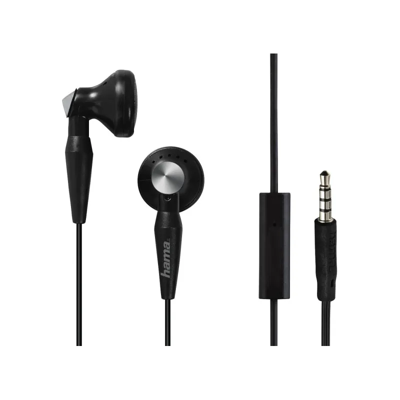 SŁUCHAWKI IN-EAR PRZEWODOWE HAMA BASIC4PHONE  - CZARNY, PRZEŁĄCZANIE MIĘDZY MUZYKĄ A POŁĄCZENIEM