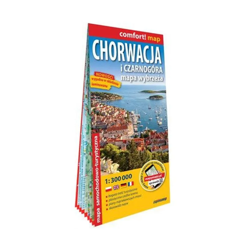 CHORWACJA I CZARNOGÓRA. MAPA WYBRZEŻA. LAMINOWANA MAPA SAMOCHODOWO-TURYSTYCZNA 1:300 000