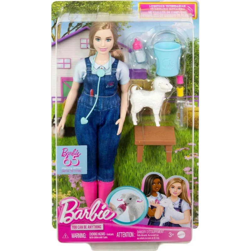 LALKA BARBIE WETERYNARKA NA FARMIE + AKCESORIA MATTEL 3+