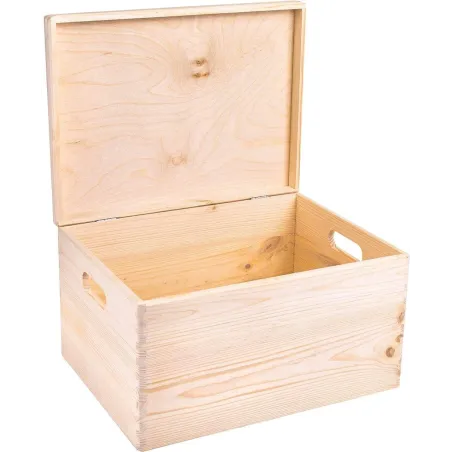 DREWNIANA SKRZYNIA POJEMNIK DO PRZECHOWYWANIA Z UCHYLONĄ POKRYWĄ 39 X 29 X 23 CM – EKOLOGICZNE DREWNO SOSNOWE FSC® KESPER