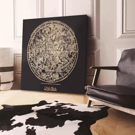 CELESTIAL ATLAS NIEBIAŃSKI ATLAS ŚWIATA – DEKORACYJNY OBRAZ Z DREWNA BRZOZOWEGO 90 X 90 CM