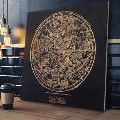 CELESTIAL ATLAS NIEBIAŃSKI ATLAS ŚWIATA – DEKORACYJNY OBRAZ Z DREWNA BRZOZOWEGO 90 X 90 CM