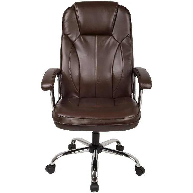 FOTEL OBROTOWY DELUXE EKOSKÓRA – ERGONOMICZNY FOTEL Z REGULACJĄ WYSOKOŚCI I FUNKCJĄ TILT HOMEKRAFT BRĄZOWY