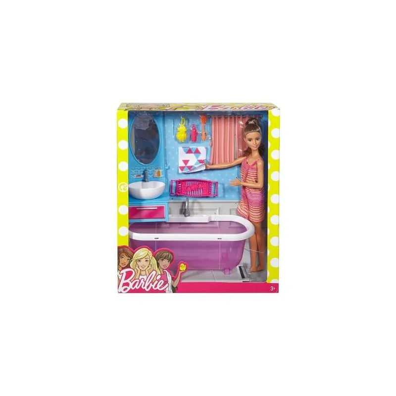 ŁAZIENKA Z LALKĄ BARBIE I WANNĄ MATTEL 3+