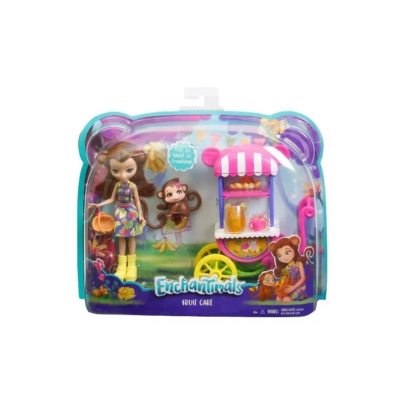ENCHANTIMALS LALKA MAŁPKA Z WÓZKIEM Z OWOCAMI MATTEL 4+