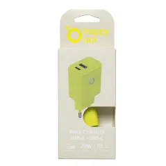 ŁADOWARKA SIECIOWA 20W LIMONKA USB-A + USB-C SZYBKIE ŁADOWANIE HAPPYDOT