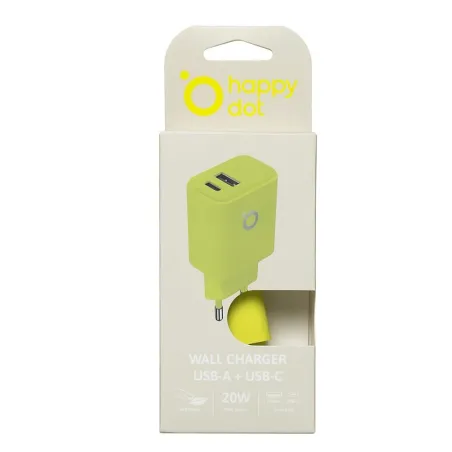 Ładowarka Sieciowa 20W Limonka Usb-A + Usb-C Szybkie Ładowanie Happydot Ładowarka Sieciowa 20W Limonka Usb-A + Usb-C Szybkie Ładowanie Happydot