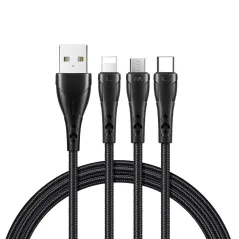 KABEL 3W1 USB-C, MICRO USB, LIGHTNING 120CM, 3A, SZYBKIE ŁADOWANIE QUICK CHARGE 4.0+MCDODO MAMBA SERIES