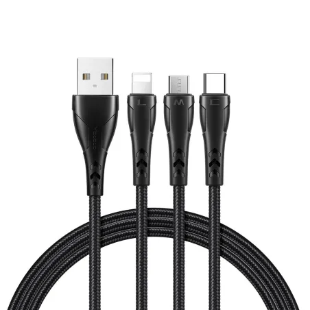 KABEL 3W1 USB-C, MICRO USB, LIGHTNING 120CM, 3A, SZYBKIE ŁADOWANIE QUICK CHARGE 4.0+MCDODO MAMBA SERIES