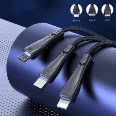 KABEL 3W1 USB-C, MICRO USB, LIGHTNING 120CM, 3A, SZYBKIE ŁADOWANIE QUICK CHARGE 4.0+MCDODO MAMBA SERIES