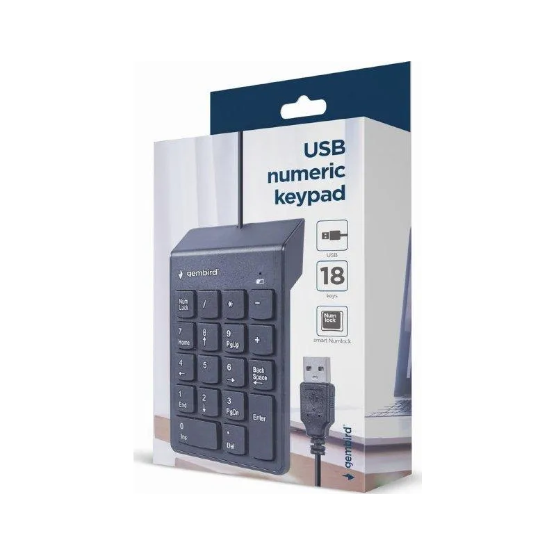 KLAVIATURA NUMERYCZNA GEMBIRD KPD-U-03 USB, CZARNA, 18 KLAWISZY, 1,45M KABEL
