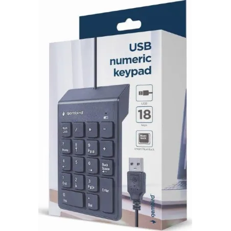 KLAVIATURA NUMERYCZNA GEMBIRD KPD-U-03 USB, CZARNA, 18 KLAWISZY, 1,45M KABEL