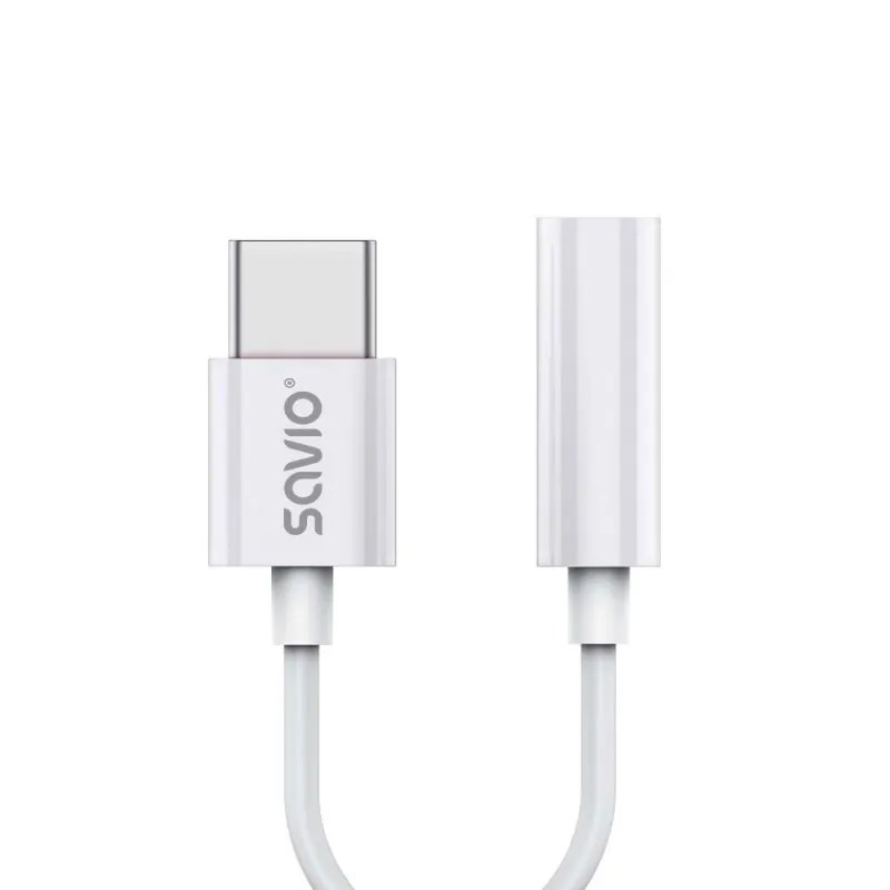 ADAPTER USB-C DO MINI JACK 3,5 MM (F) SAVIO AK-51, PRZETWORNIK DAC, 11 CM, KOMPATYBILNY Z XIAOMI, HUAWEI, OPPO
