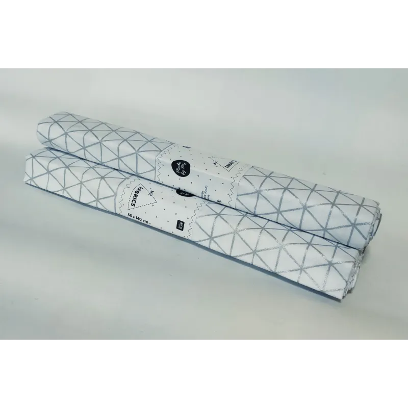 TKANINA BAWEŁNIANA 50 X 140 CM SREBRNE TRÓJKĄTY