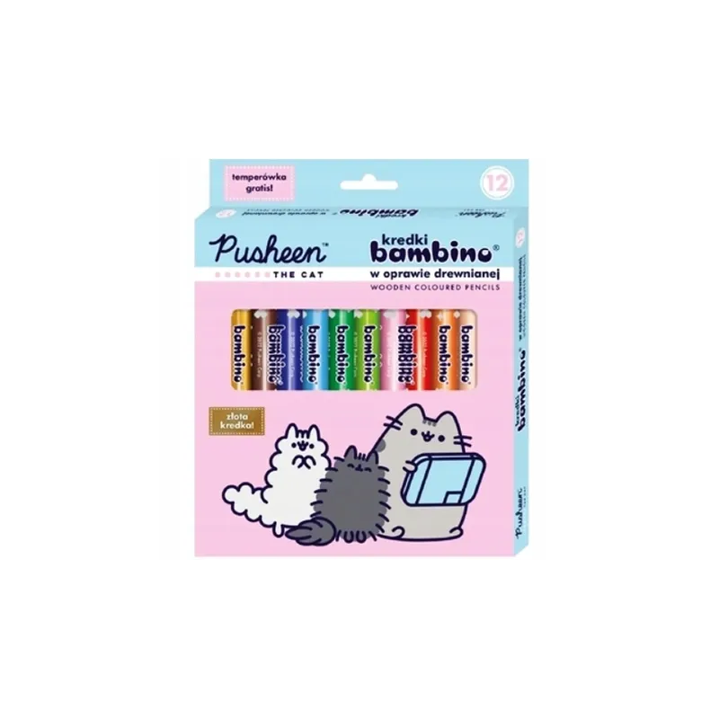 KREDKI BAMBINO W OPRAWIE DREWNIANEJ 12 KOLORÓW PUSHEEN
