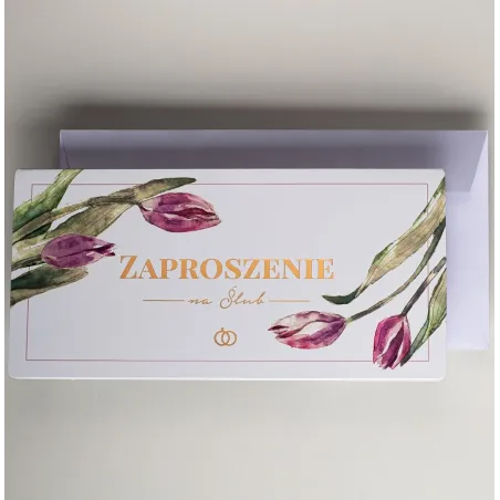 ZAPROSZENIA ŚLUBNE TULIPANY I ZŁOTE LITERY 10 SZTUK