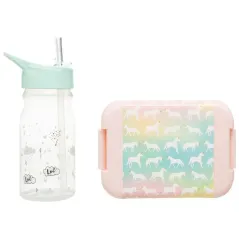LUNCHBOX + BUTELKA ZE SŁOMKĄ PASTEL UNICORN