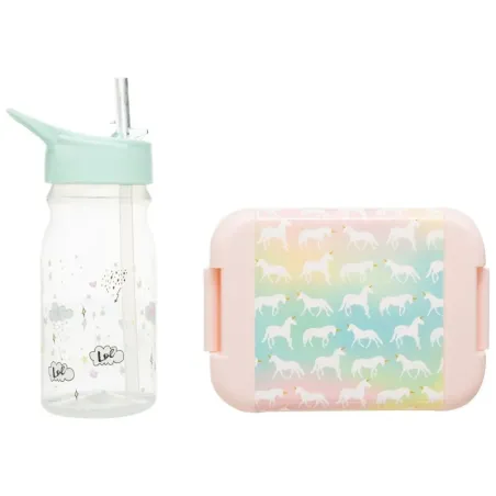 LUNCHBOX + BUTELKA ZE SŁOMKĄ PASTEL UNICORN