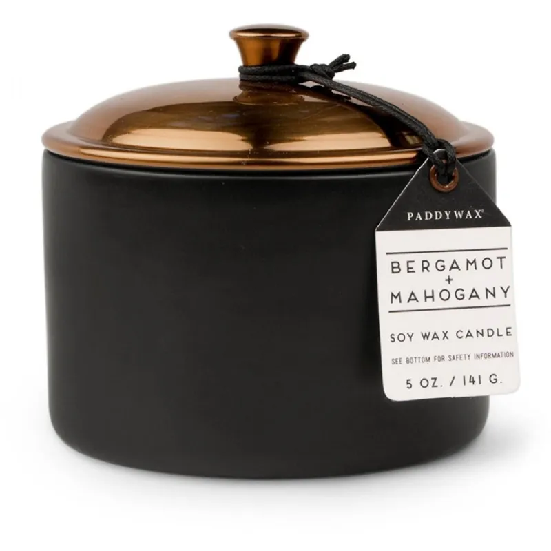 ŚWIECA SOJOWA CERAMICZNA CZARNA - BERGAMOTKA + MAHOŃ 141G