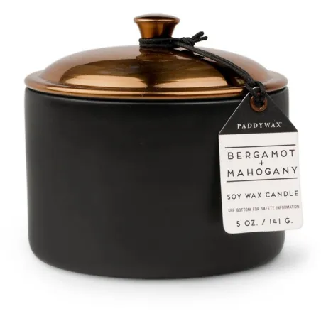 ŚWIECA SOJOWA CERAMICZNA CZARNA - BERGAMOTKA + MAHOŃ 141G