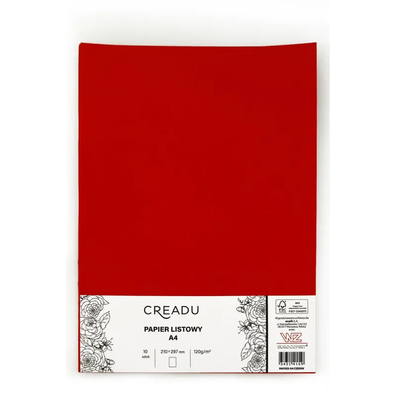 PAPIER LISTOWY CZERWONY 10 SZTUK A4 CREADU
