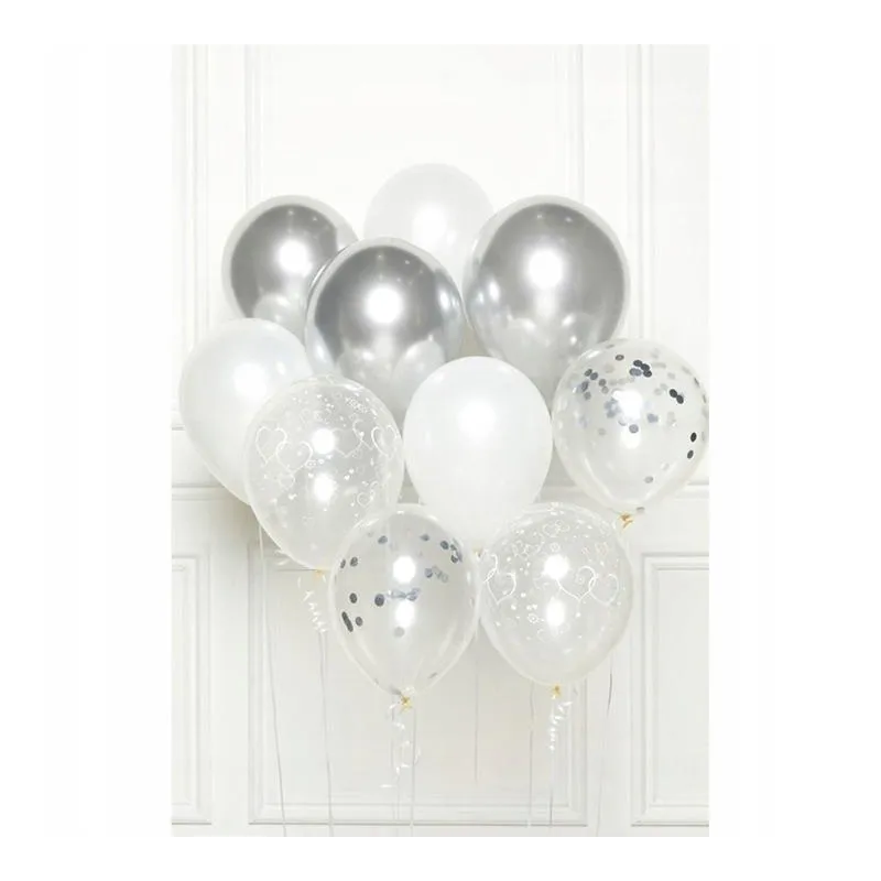 BALONY 27,5CM BIAŁO-SREBRNE 10SZT.