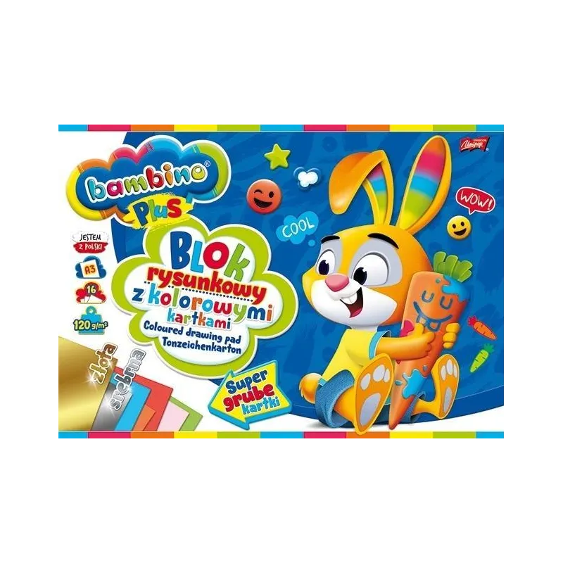 BLOK RYSUNKOWY 16 KARTEK Z KOLOROWYMI KARTKAMI A3 BAMBINO
