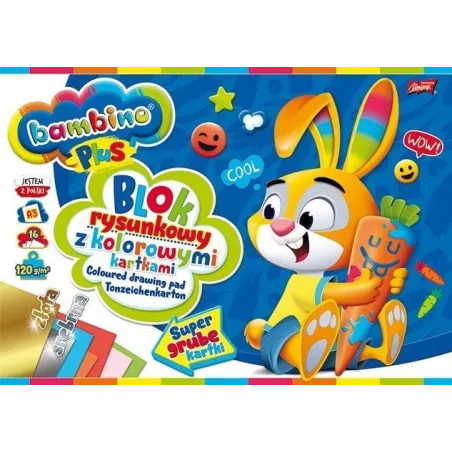 BLOK RYSUNKOWY 16 KARTEK Z KOLOROWYMI KARTKAMI A3 BAMBINO