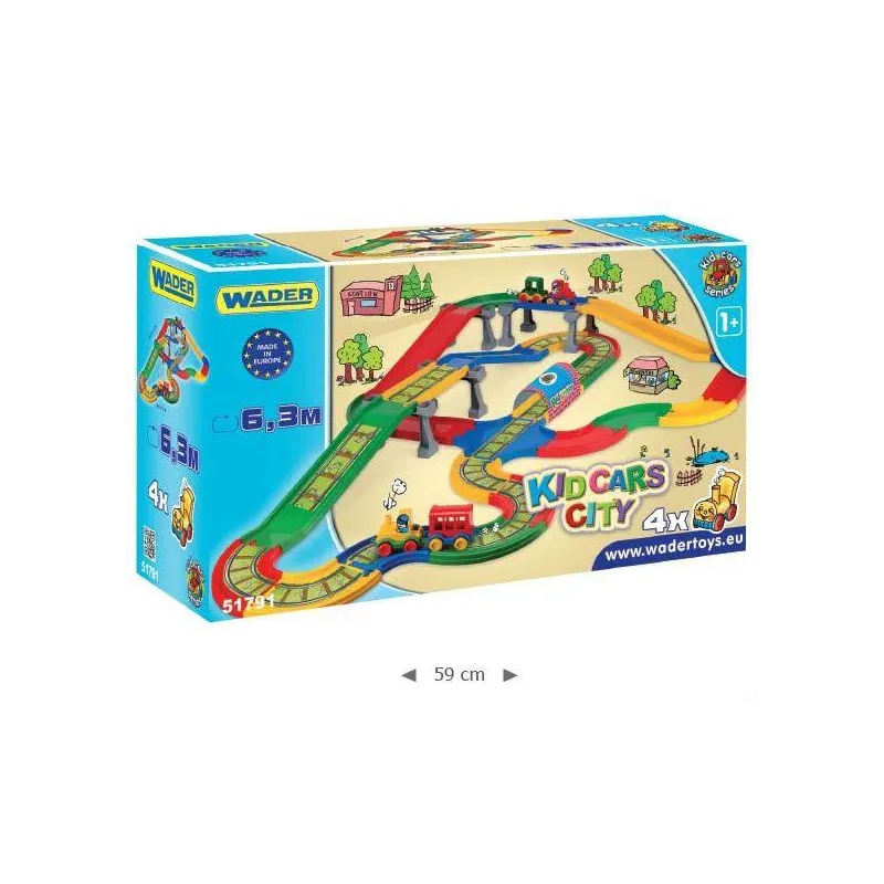 MIASTECZKO KID CARS TOR KOLEJOWY 6,3M + 4 AUTKA I TUNEL WADER 12M+