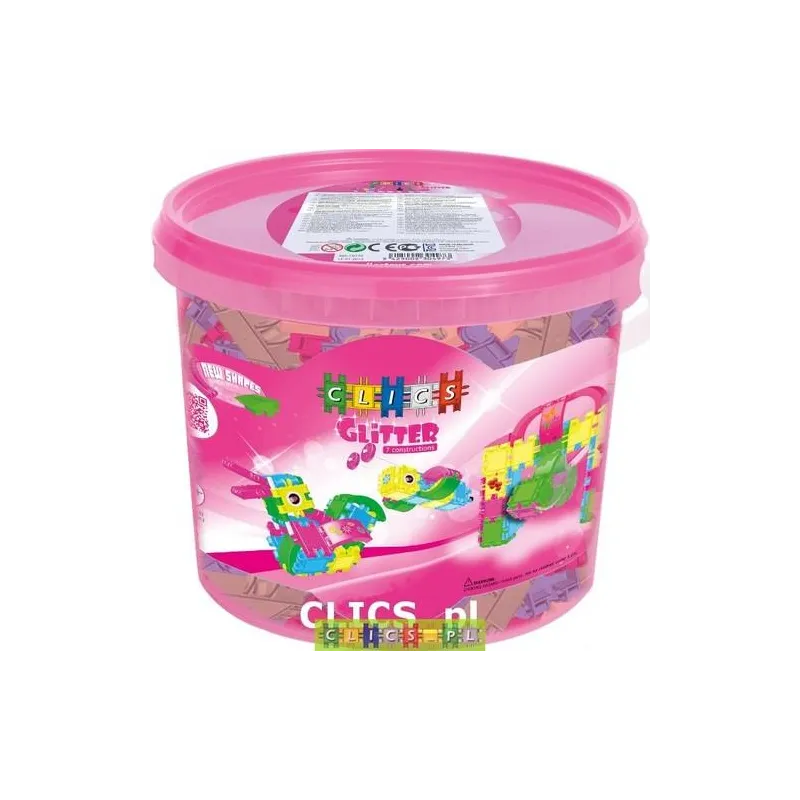 KLOCKI KONSTRUKCYJNE CLICS GLITTER 175 ELEMENTÓW Z WIADERKIEM 4+