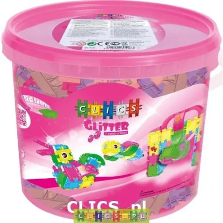 KLOCKI KONSTRUKCYJNE CLICS GLITTER 175 ELEMENTÓW Z WIADERKIEM 4+