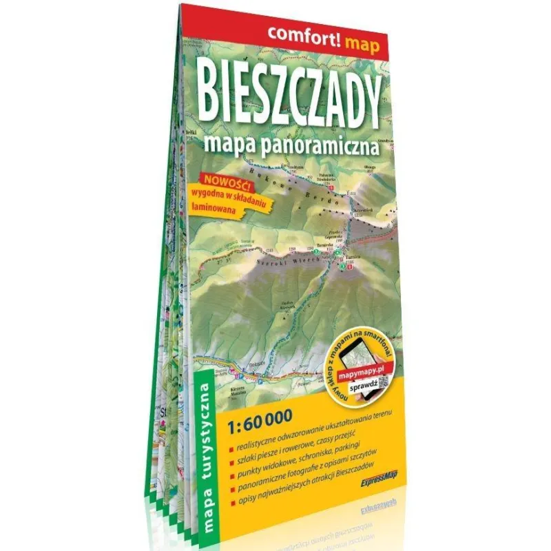 BIESZCZADY MAPA PANORAMICZNA LAMINOWANA MAPA TURYSTYCZNA 1:60 000