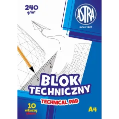 BLOK TECHNICZNY A4 BIAŁY 10 KARTEK 240G/M2 ASTRA
