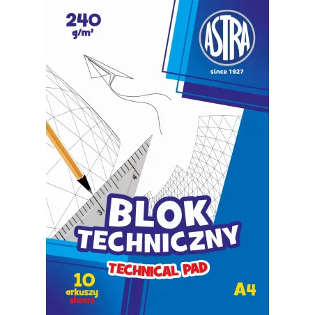BLOK TECHNICZNY A4 BIAŁY 10 KARTEK 240G/M2 ASTRA