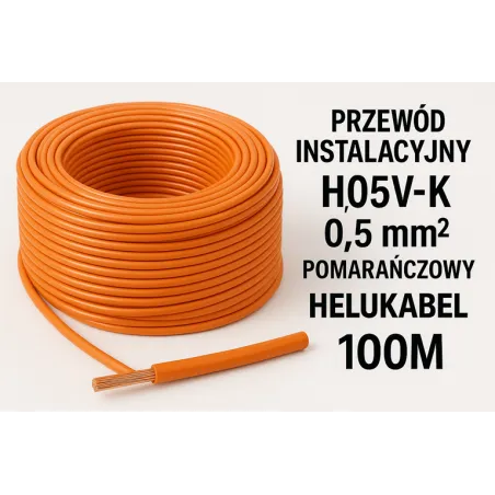 Kabel Przewód Instalacyjny H05V-K 0,5 Pomarańczowy 100M Helukabel 29094
