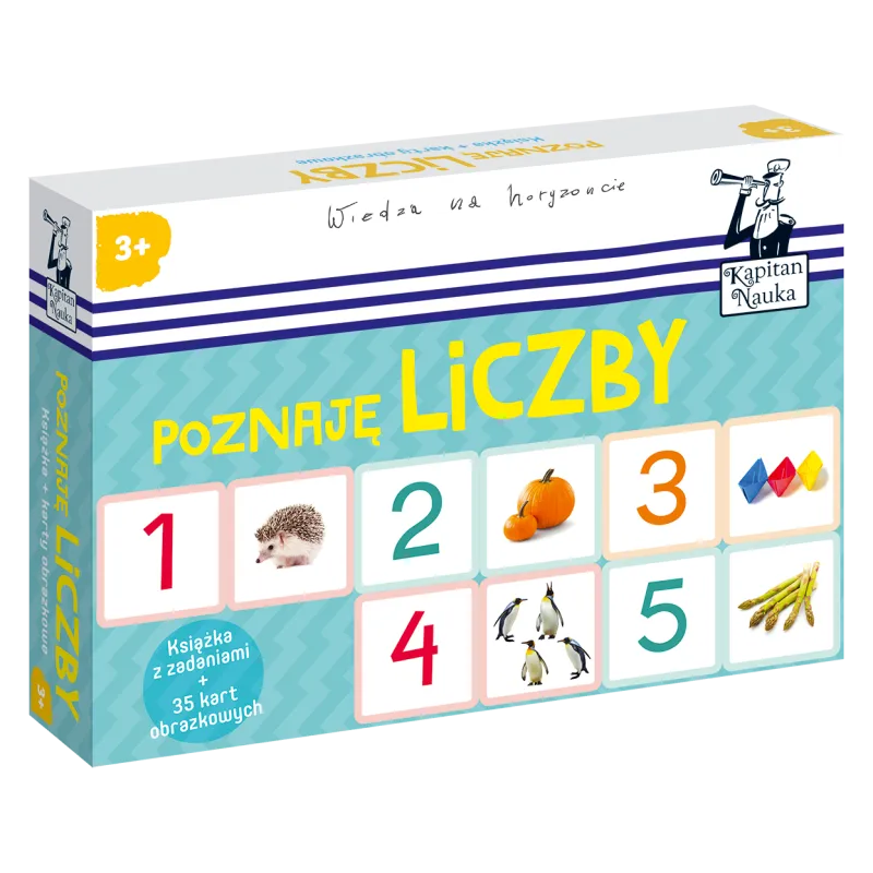 KAPITAN NAUKA POZNAJĘ LICZBY 35 KART OBRAZKOWYCH I KSIĄŻKA 3+